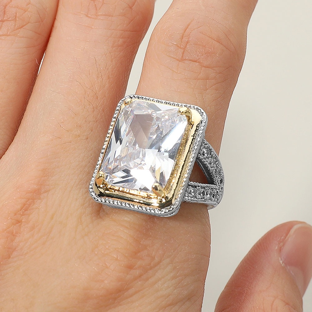 Statement Ring CZ Center Gold and Silver Women's Ring